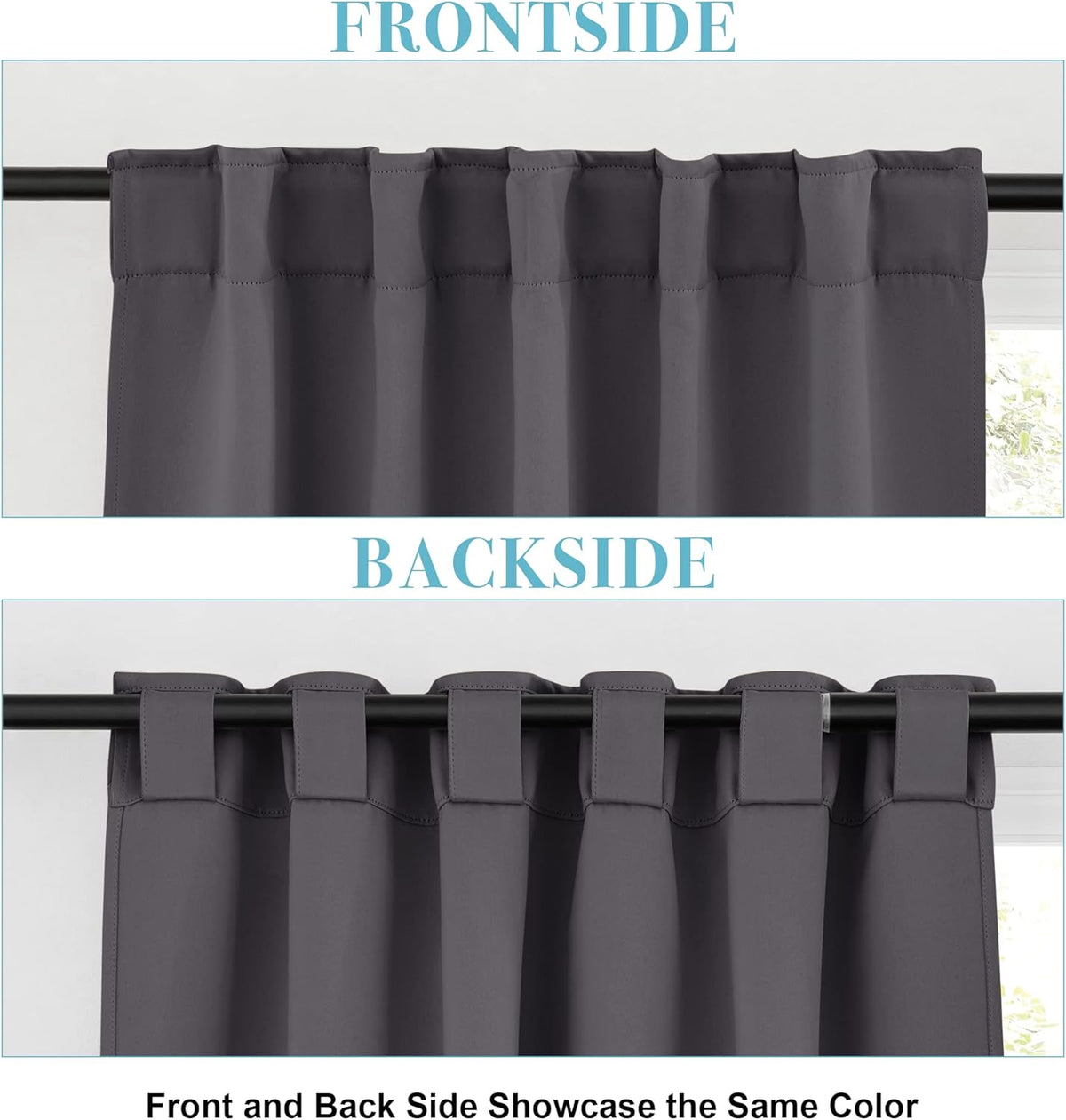 RYB HOME Blackout Grey Curtains - Thermal Insulated Window Treatments Long Panels, Back Tab Top, Privacy Curtains for Bedroom Dining, 42 Wide x 72 Long, Gray, Set of 2