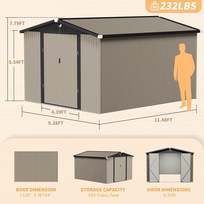10x12 FT Outdoor Storage Shed,Metal Tool Sheds,Waterproof Outside Storage Shed,Large Storage Building with Lockable Door