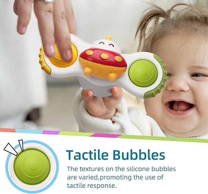 LiKee Strong Suction Cup Fidget Rotating Sensory Bath Toys for Baby 12 18 Months Airplane Car Travel Table & Window Toys for 1 2 Years Old Toddler Boys and Girls (Space-1)