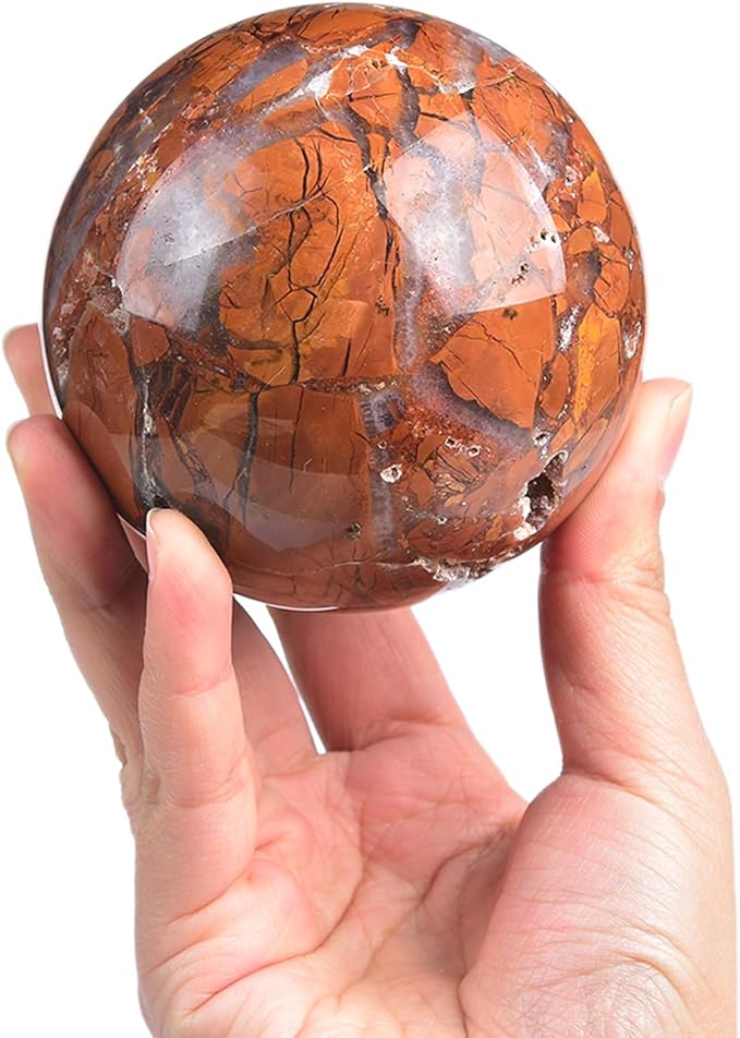 JIC Gem Natural Healing Crystal Sphere Ball Yellow Agate Crystal Decorative Ball with Display Stand Chakra Meditation Fengshui (80-90mm)