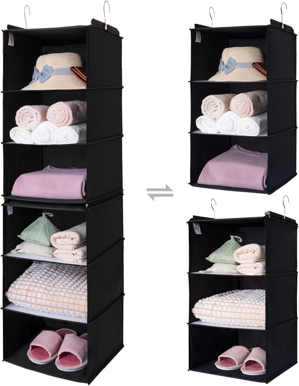 GRANNY SAYS 6-Shelf Hanging Organizer for Closet, Separable to 2 Pack 3-Shelf Hanging Shelves, Hanging Organizer for Bedroom, Black