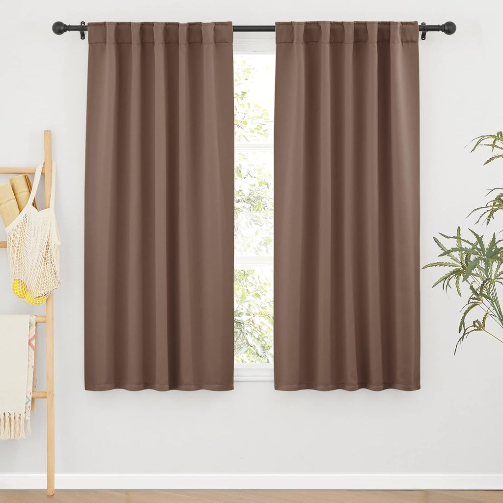 RYB HOME Blackout Curtains for Kitchen, Thermal Insulated Window Curtains and Drapes Back Tabs Room Darkening Shades for Studio Dorm Loft, Mocha, W42 x L63 inch, Set of 2 Panels
