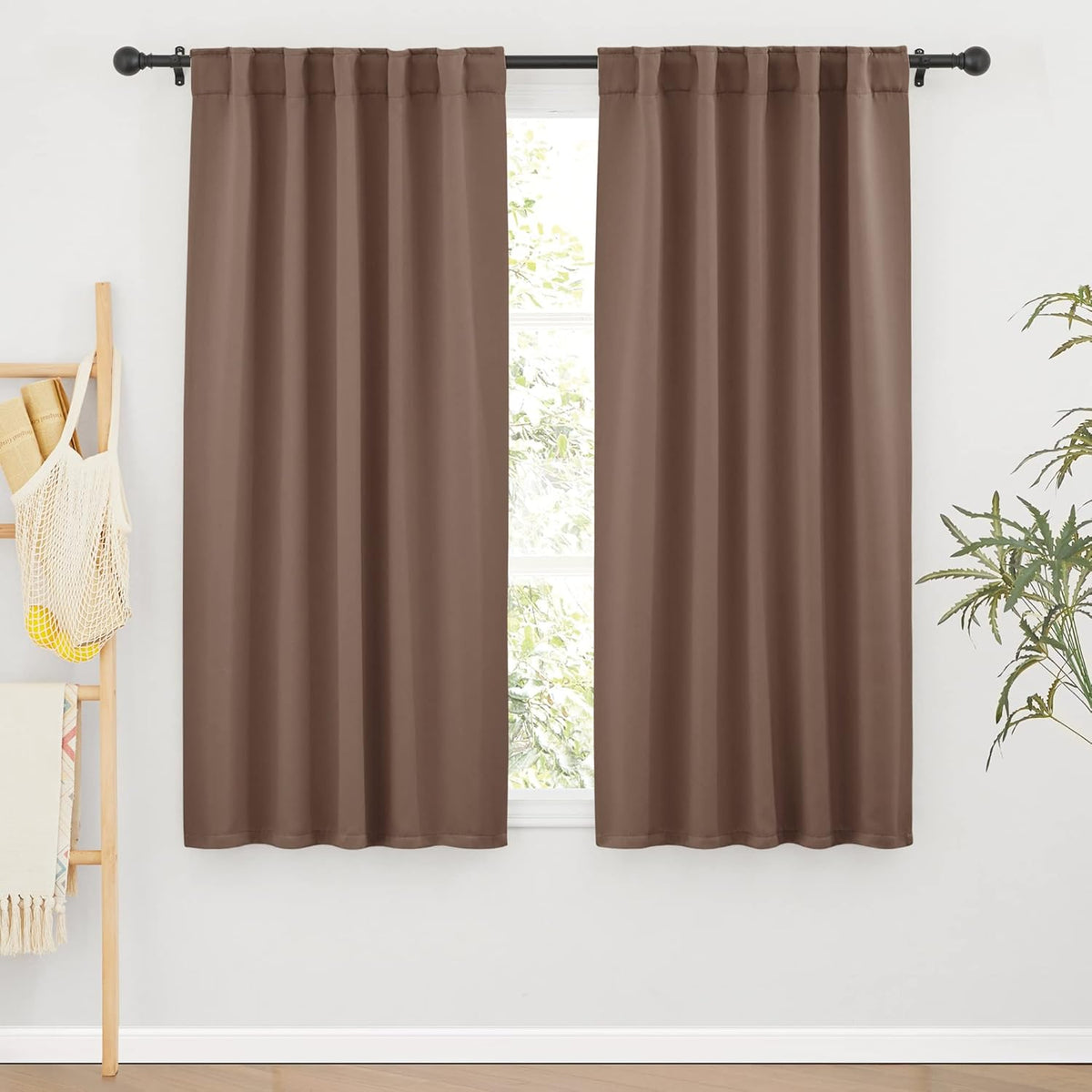 RYB HOME Blackout Curtains for Kitchen, Thermal Insulated Window Curtains and Drapes Back Tabs Room Darkening Shades for Studio Dorm Loft, Mocha, W42 x L63 inch, Set of 2 Panels