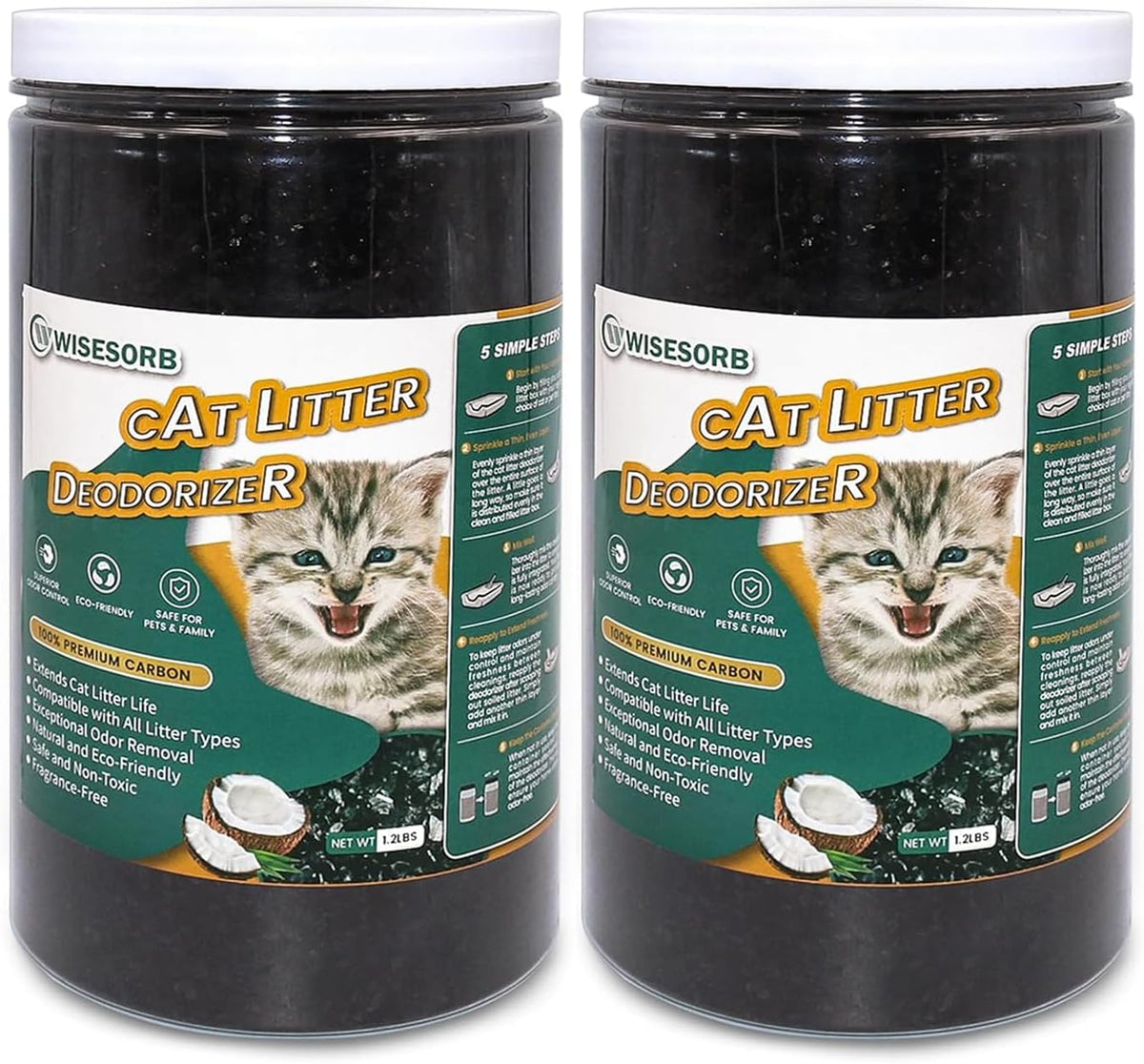 Cat Litter Deodorizer 2.4Lb Activated Carbon Litter Box Odor Eliminator Absorber Unscented Cat Litter Odor Control Room Deodorizer Solution for Homes with Pets
