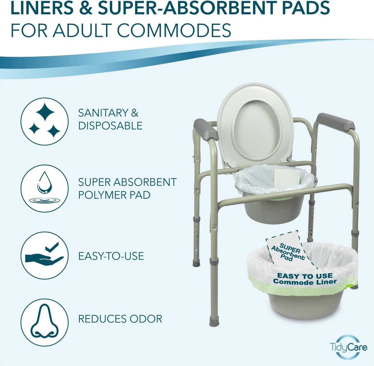 Disposable Bedside Commode Liners and Pads for Portable Toilet Chair Seat Bucket and Bedpan | Combo Pack of 24 Waste Bags and 24 Absorbent Pads | Universal Fit
