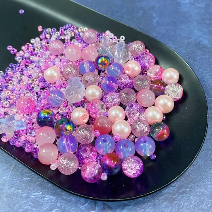 Assorted Glass Resin Beads Multi Size Colors Smooth Cracked Gravel Millet Spacer Beads for Bracelets Necklace Earring DIY Jewelry Making Craft(Sakura Pink Series)