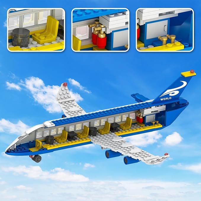 516 Pcs City Passenger Airplane Building Set, 6 IN1 Plane Building Blocks Toys, STEM Aircraft Bricks with Shuttle Bus, Baggage Truck,Airplanes Model Toys Gifts for Adults Boys Girls Age 6-12+
