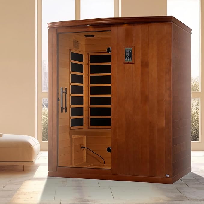 DYNAMIC SAUNAS Madrid Elite 3-Person Ultra Low EMF FAR Infrared Sauna with Red Light Therapy & Bluetooth Speakers | Personal Indoor Dry Heat Sauna for Home & Gym – Made from Canadian Hemlock