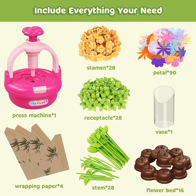 TingingYuli Arts and Crafts Kit for Kids Ages 4-8,Flower Bouquet Toys,DIY Flower Market Toys,Build Your Bouquet,Educational Christmas Birthday Gifts for 3 4 5 6 7 8 9 Year Old Girls-Rose
