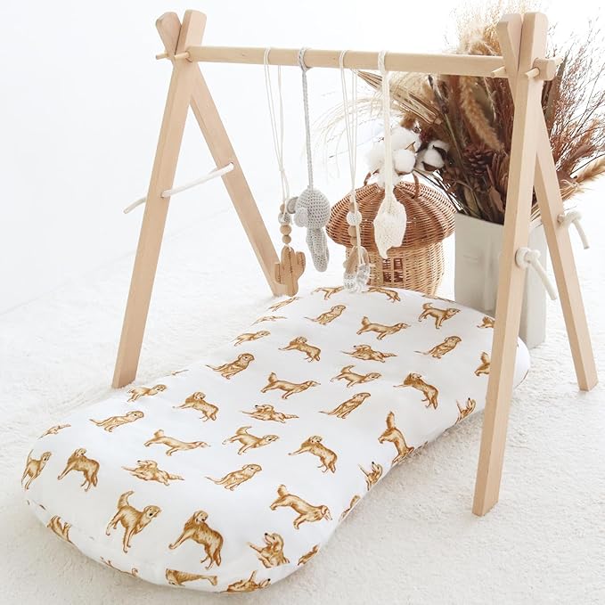 LifeTree Muslin Baby Lounger Cover, Newborn Slipcover Lounger Cover for Boys Girls Infant, Soft 70% Viscose from Bamboo and 30% Cotton, 1 Pack Cover Only, GoldenRetriever Pattern