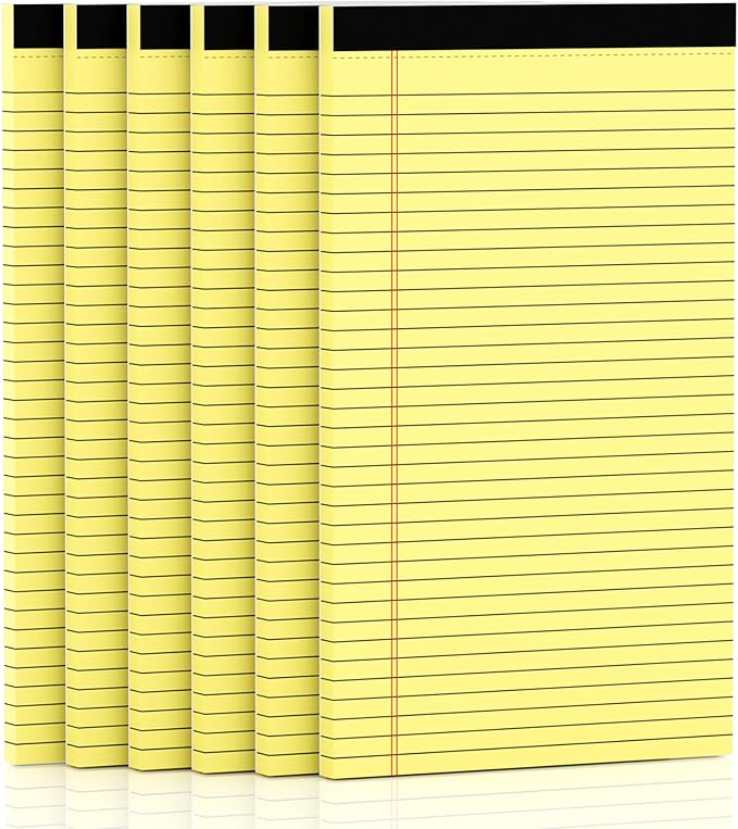 Yellow Legal Pads 8.5 x 14 Note Pads, 6 Pack 8.5 x 14 Notepads, Wide Ruled Lined Paper, Micro Perforated Writing Paper, 30 Sheets Per Notepad for Work/School/Office