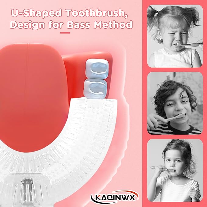 Kids U Shaped Electric Toothbrush for Age 2-12, Rechargeable Toddler Toothbrush with Smart Timer & 3 Clean Modes, Dinosaur Design, IPX7 Waterproof, 3 Brush Heads & 360°Cleaning