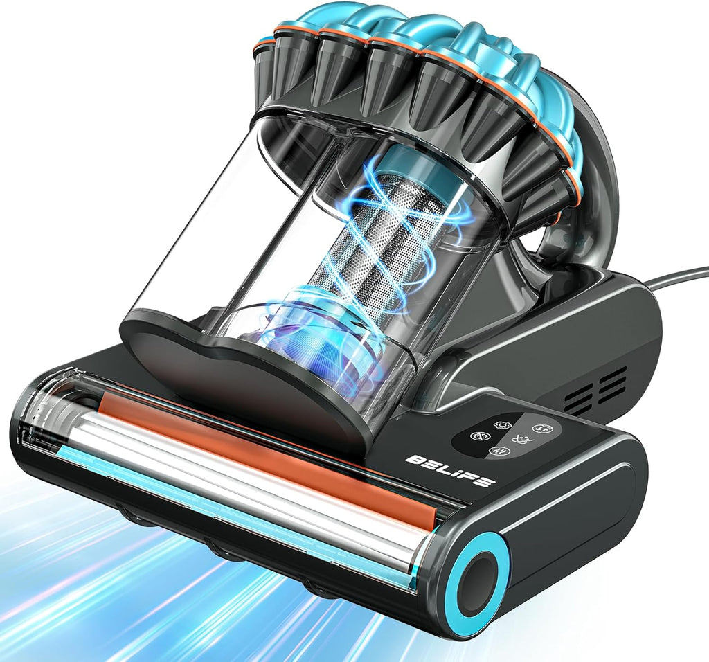 Belife M8 Mattress Vacuum Cleaner, 18Kpa 550W Bed Cleaner with UV & Hot Air & HEPA Filter, High Heating Double-Cup Handheld Couch Cleaner for Sofa Pillow Crib Pet Hair, Corded