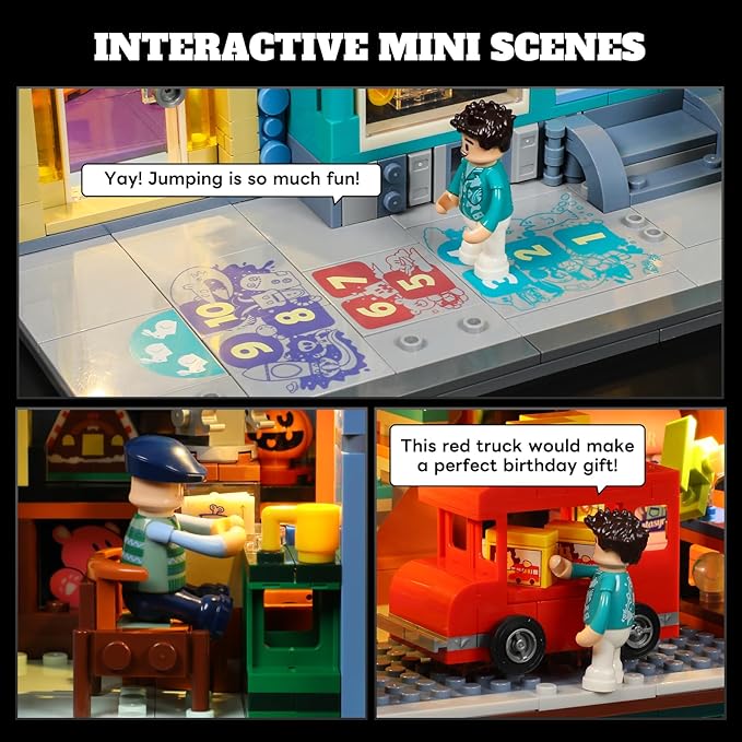 Toy-Store Lighting Building-Bricks Set – City Town Modular Townhouse Toy Shop Dollhouse LED Light Display Model 3086 Pcs Construction Kit for Adults and Teens