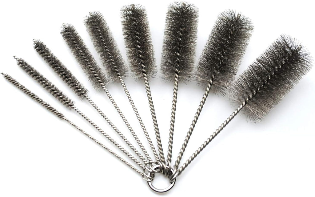 Pipe Cleaning Brush Set Stainless Steel Bristles, Stainless Steel Pipe Brush Steel Bottle Brush 9 Piece Variety Pack for Auto Parts, Bottles, Tubes, Etc.