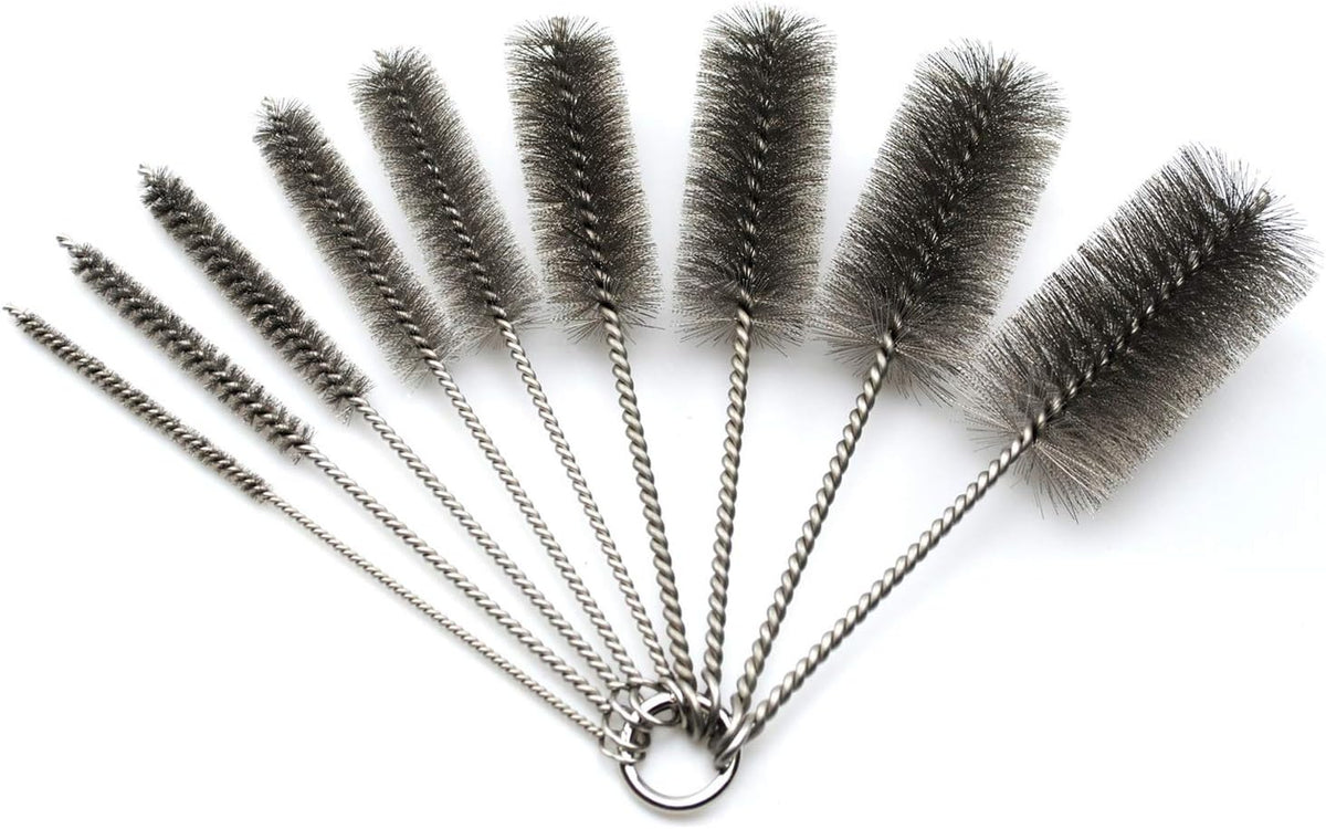 Pipe Cleaning Brush Set Stainless Steel Bristles, Stainless Steel Pipe Brush Steel Bottle Brush 9 Piece Variety Pack for Auto Parts, Bottles, Tubes, Etc.