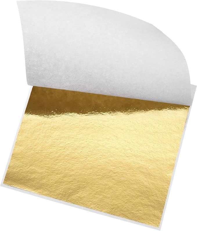 MECCANIXITY Gold Leaf Foil Sheet, Golden Leaf Papers, 3.3 x 3.1inch for Art Decoration, Sculptures, Painting, Pack of 100
