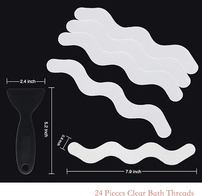 USA Patented Anti Slip Shower Stickers 24 PCS Safety Bathtub Strips Adhesive Decals with Premium Scraper for Bath Tub Shower Stairs Ladders Boats (White)