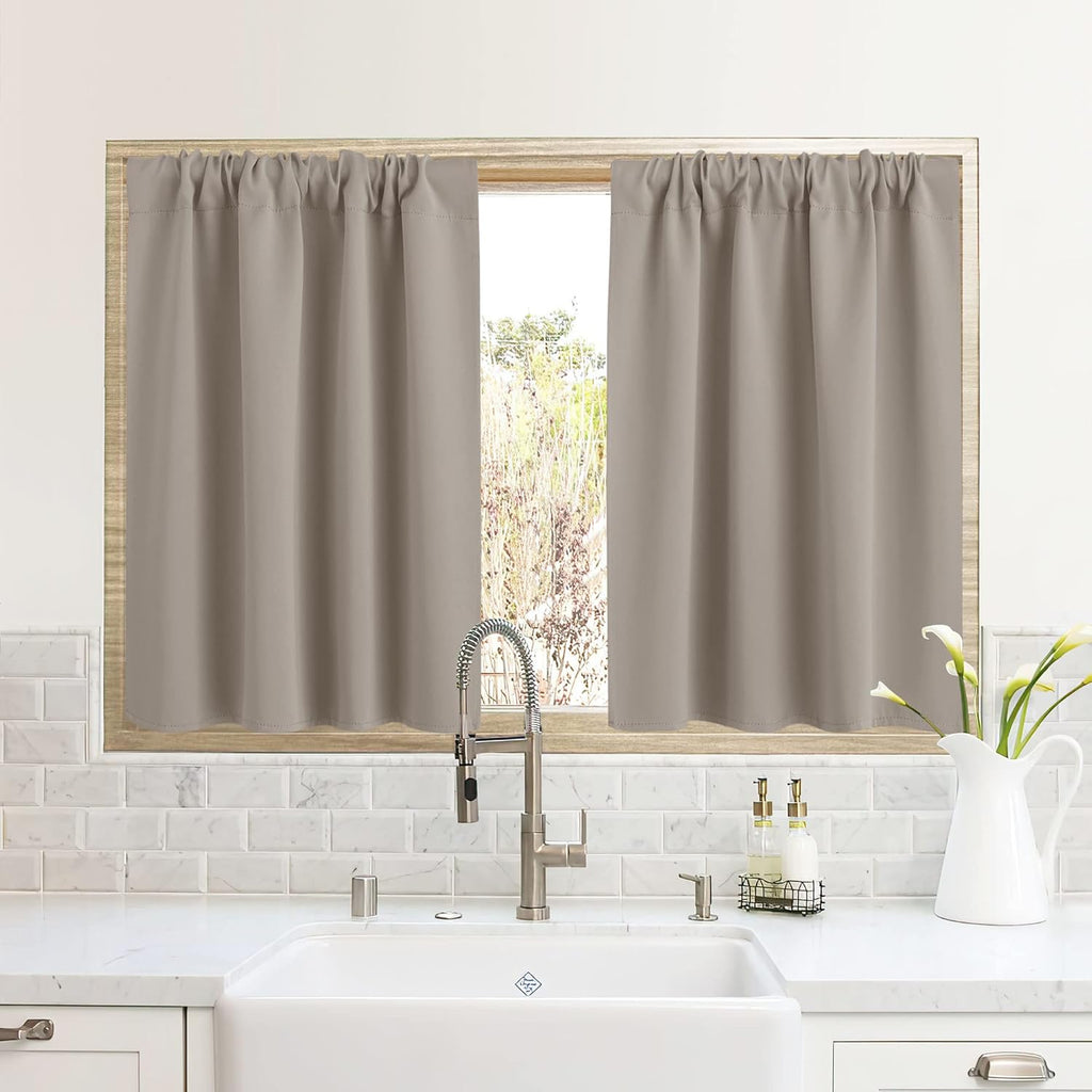 RYB HOME RV Camper Door Window Curtains -Blackout Privacy Curtains & Drapes for Bathroom Bedroom Kitchen Portable Travel Trailer Small Window Decor, W 34 x L 24, Sand, 2 Panels