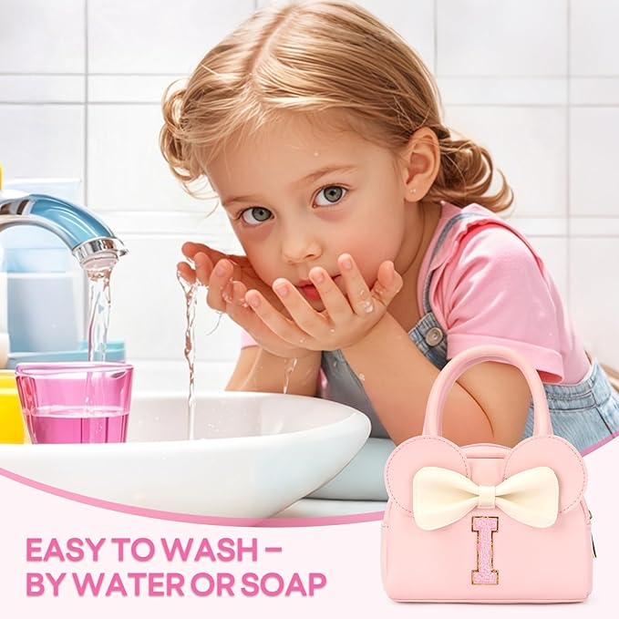Kids Real Makeup Kit for Girls - 18Pcs Non-Toxic Washable Make Up Toys with Initial Toddler Purse - Personalized Birthday Gifts for Age 3 4 5 6 7 8 9 10 Years Old Girls Vanity Set - I
