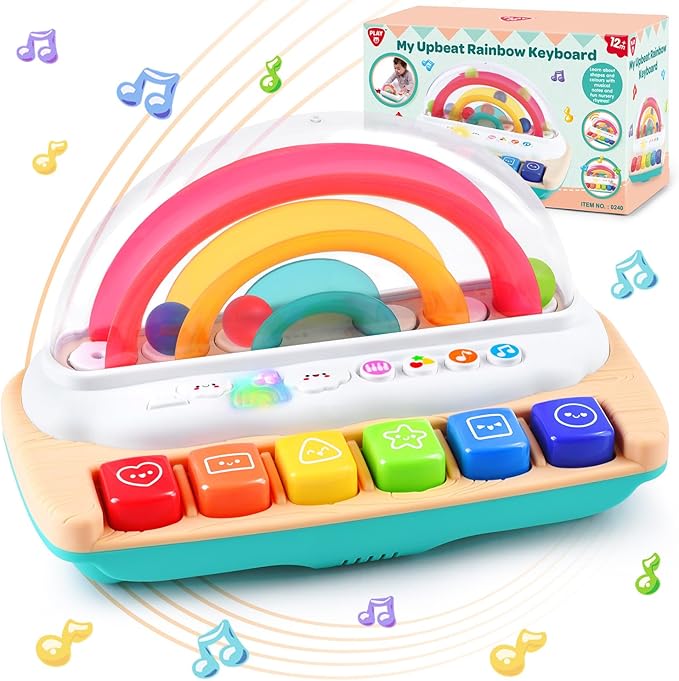 PLAY Baby Musical Toys - Rainbow Baby Piano Music & Sound Light Up Musical Toys for Toddlers 1-3, Multifunctional Baby Pop Up Toy Cause and Effect for Toddlers Age 1+ and Up Girls