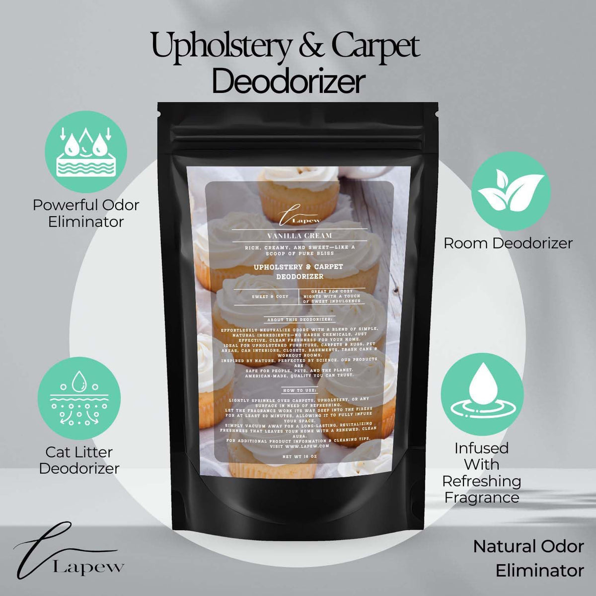 Vanilla Cream Carpet Deodorizer Powder for vacuuming | Powerful Odor Eliminator for Home | Upholstery refresher | Scented Deodorant | pet friendly