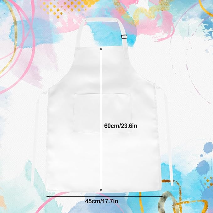 PLULON 4 Pcs Kids Apron Adjustable White Chef Apron with 2 Pockets Painting Aprons for Kids Cooking Baking Crafts (White)