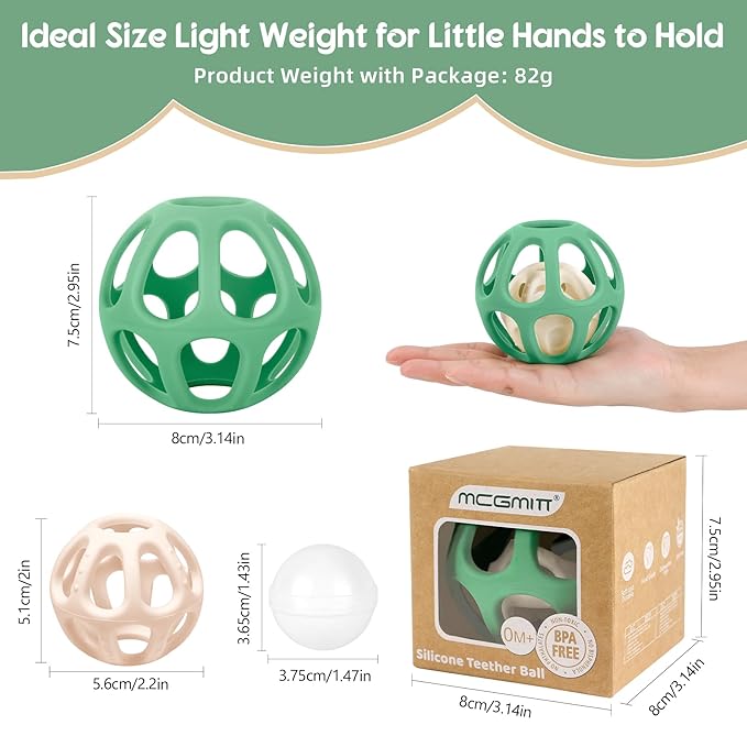 MCGMITT Baby Montessori Sensory Toys for 0-6 6-12 Months, Easy Grasp Food Grade Stretchy Silicone Baby Teether Teething Rattle Toys, BPA-Free Infant Teether Ball Chew Rattle Toys Shower Gifts