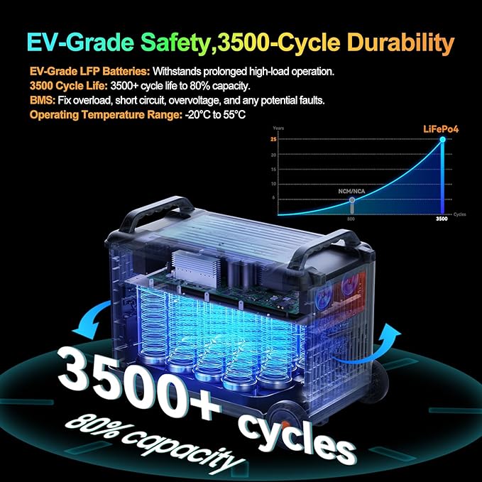 OSCAL Promax6000 Solar Generator with 2x400W Solar Panel,6000W(Peak 7200w),120V/240V Dual Voltage Portable Power Station,3600WH Lifepo4 Battery 14 Outlets,2200W 1.96H Fast Charge,for Home Backup,RV.