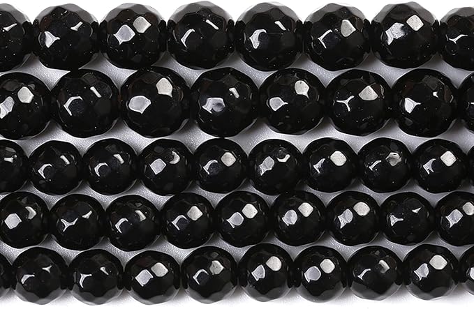 60pcs 6mm Natural Faceted Black Agate Stone Beads for Jewelry Making Energy Healing Beads DIY Bracelet Necklace Accessories 15" (6mm, Faceted Black Agate)