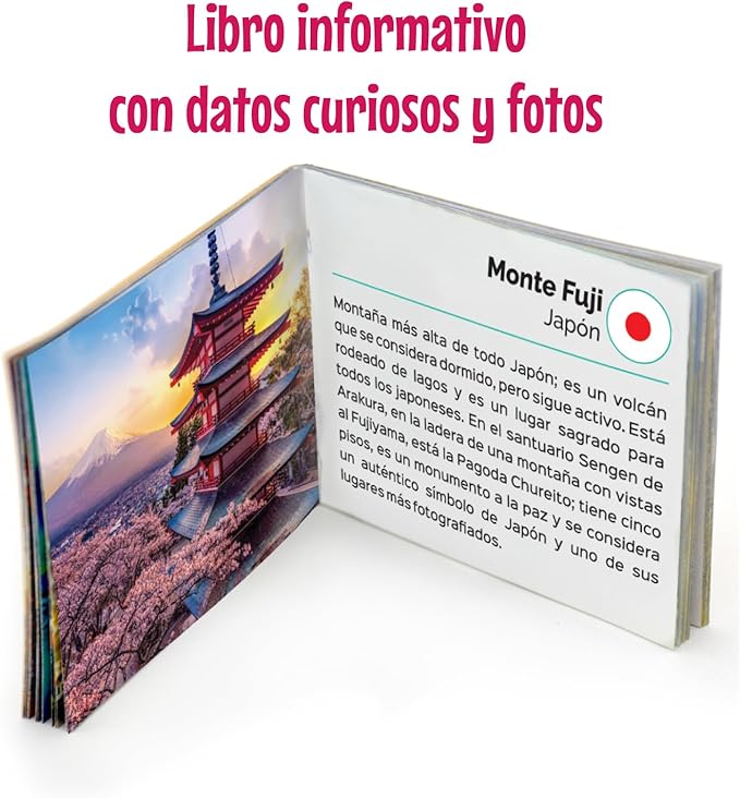 Menique Explore The World Memory Matching Game – Spanish Edition – 100 Cards (50 Pairs) with Iconic Landmarks, Country & Flag – Educational Geography Game in Spanish.