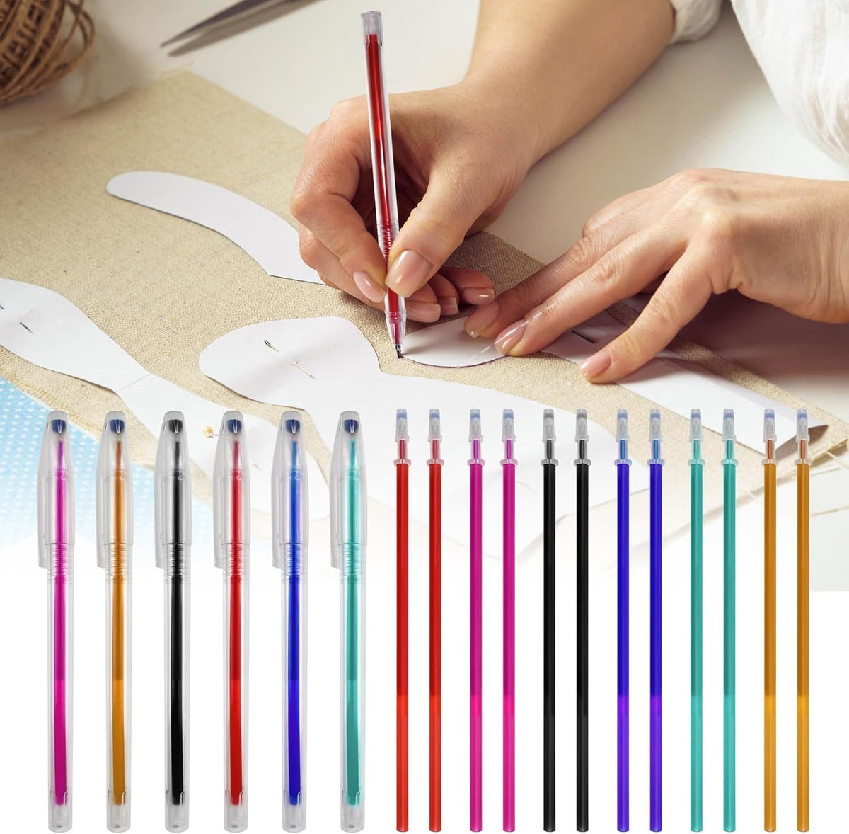 36pcs Heat Erasable Pens for Fabric, Assorted Colors, Fabric Pens for Sewing Erasable for Quilting Sewing DIY Dressmaking Fabrics Tailors Chalk