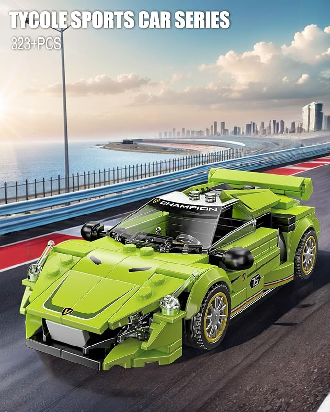 TGL TYCOLE Super Sports Car Building Block Set with Display Case,Speed Race Car Building Kits Construction Toy,Collectible Car Model,Christmas Birthday Gift for Adults and Kids 6 and up(323pcs)