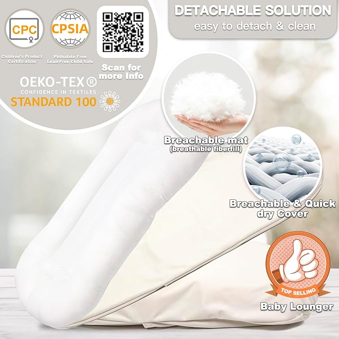 Baby Lounger - Snuggle Cozy Me Infant Lounger for Newborns | Flannel Cover, Breathable Soft, Portable Awake-Time Pad, Essential Baby Gift - White