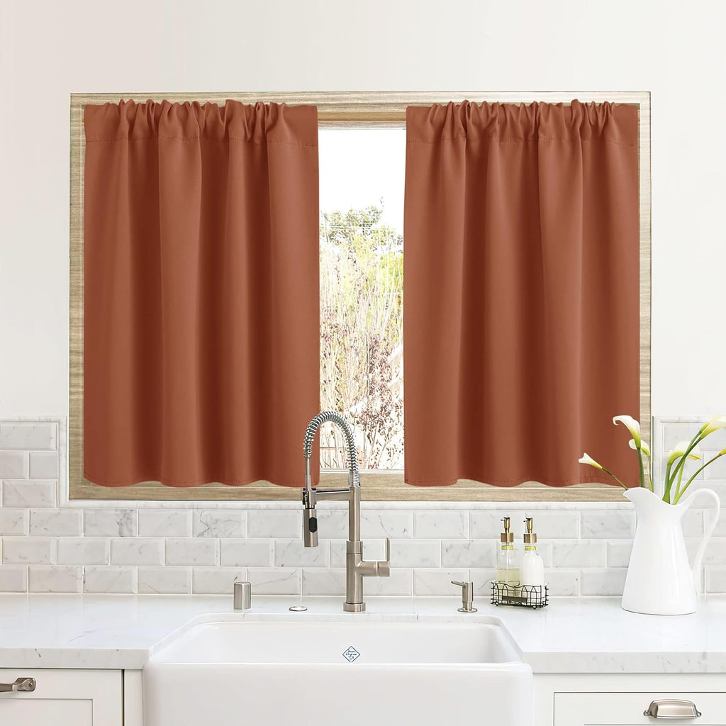 RYB HOME RV Camper Door Window Curtains -Blackout Privacy Curtains & Drapes for Bathroom Bedroom Kitchen Portable Travel Trailer Small Window Decor, W 34 x L 24, Burnt Orange, 2 Panels