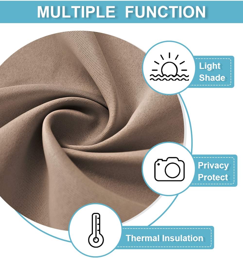 RYB HOME Blackout Curtains for Kitchen, Over Sink Privacy Curtains Window Decor, Thermal Insulating Drapes for Bathroom Cafe Bedroom Small Window, W 42 x L 24 inch, Mocha, 2 Panels