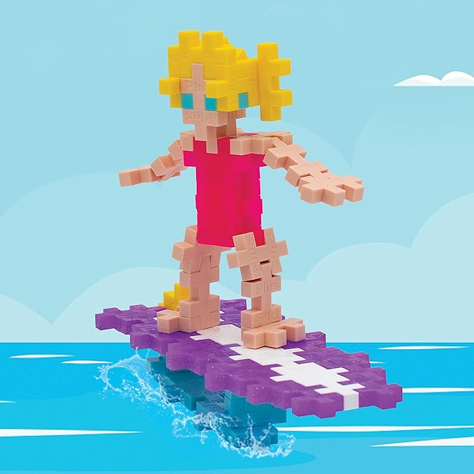 PLUS PLUS 3D Figure Building Block Set, Fun Stem Toys for Kids, 70 Interlocking Pieces - Surfer Girl Mini Maker Tube