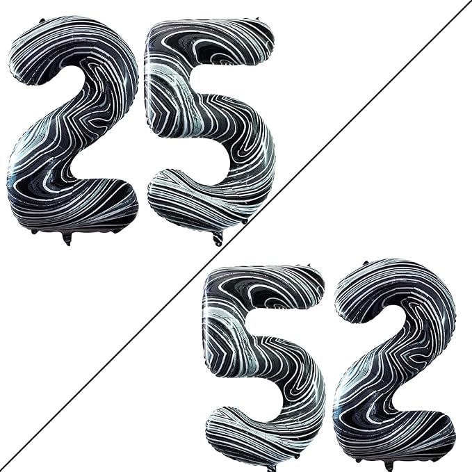 GOER Number 25 Balloons for 25th Birthday Party Decorations,42 Inch Jumbo Foil Helium 52 Balloons for 52nd Birthday Party Decoration (Marble Black)