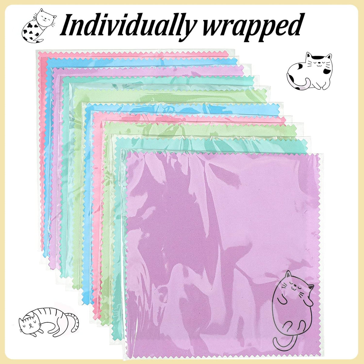 Sinmoe 20 Pcs Microfiber Cleaning Cloth Cute Kitty Cat Design Microfiber Cloth Gift Soft Multicolor Glasses Cleaner for Eyeglasses Camera Lens Cell Phone Screens Glasses, 6 x 6 Inches