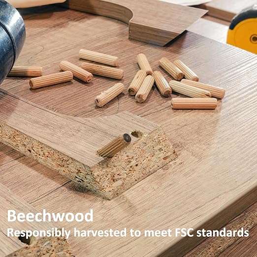 5/16-Inch Wooden Dowel Pins - 200 Pcs 5/16 x 1-1/4 inch Fluted Wood Dowels Rods,Hardwood Crafts Dowel Pegs,Beechwood