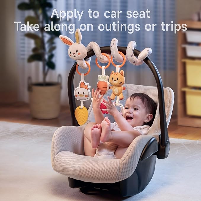 TUMAMA Spiral Car Seat Toys Baby Toys for 0 3 6 9 12 Months, Infant Stroller Toy Newborn Hanging Toys with Rattle, Teether