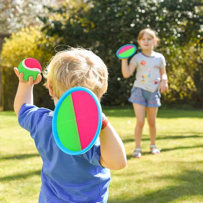 EVERICH Upgraded Toss and Catch Ball Game Set - Indoor and Outdoor Games for Kids 3-12, Beach Sand Pool Water Toy Includes 4 Paddles 4 Sticky Balls, Great Birthday Easter Gifts for Boys Girls