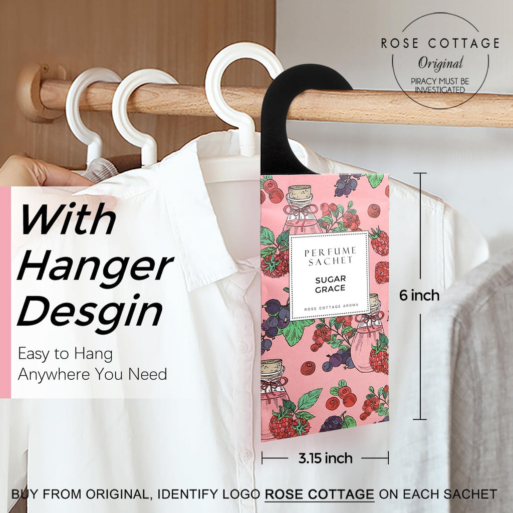 ROSE COTTAGE Large 12 Packs Sugar Grace Hanging Closet Deodorizer Air Freshener Long Lasting Scented Sachets Smell Goods for House