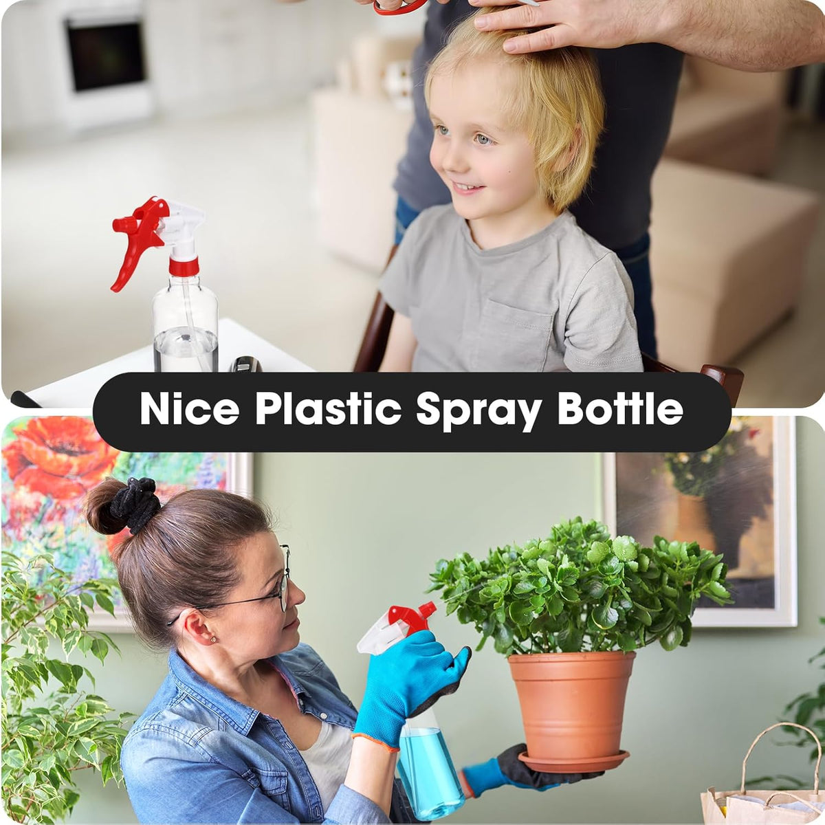 Eccliy 12 Pcs 16 Oz Plastic Spray Bottle, Adjustable Empty Reusable Sprayer for Cleaning, Planting, Water, Bathroom and Kitchen, BBQ, Commercial and Residential(Red,Clear)