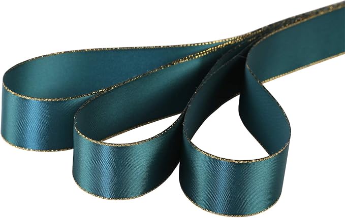 ITIsparkle 1" Inch Double Faced Satin Ribbon 25 Yards with Gold Edges, 1" X 25Yd - Teal