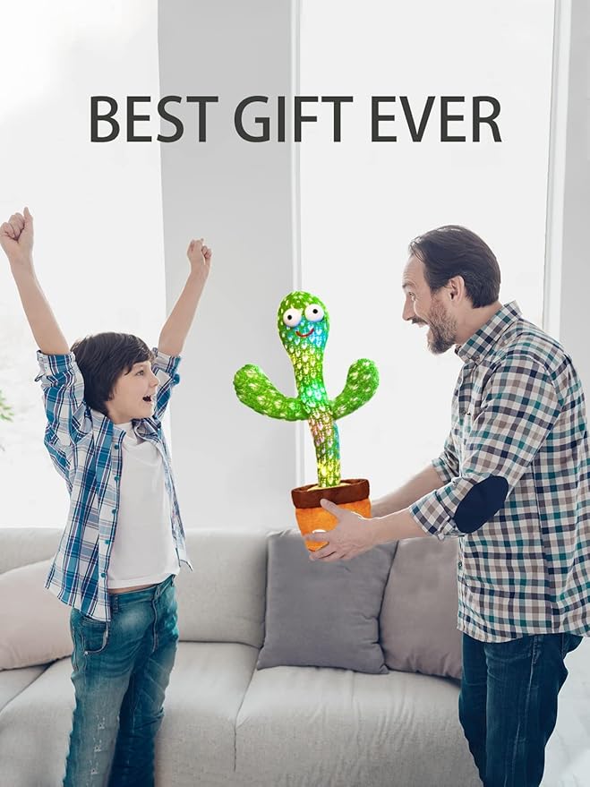 Talking Cactus Toy with LED 120 English Songs, Singing Cactus Dancing Musical Toy, Tummy Time Toys Baby Mimicking Repeats What You Say (Audio Recording & Retelling) Boys Girls Interactive Gift