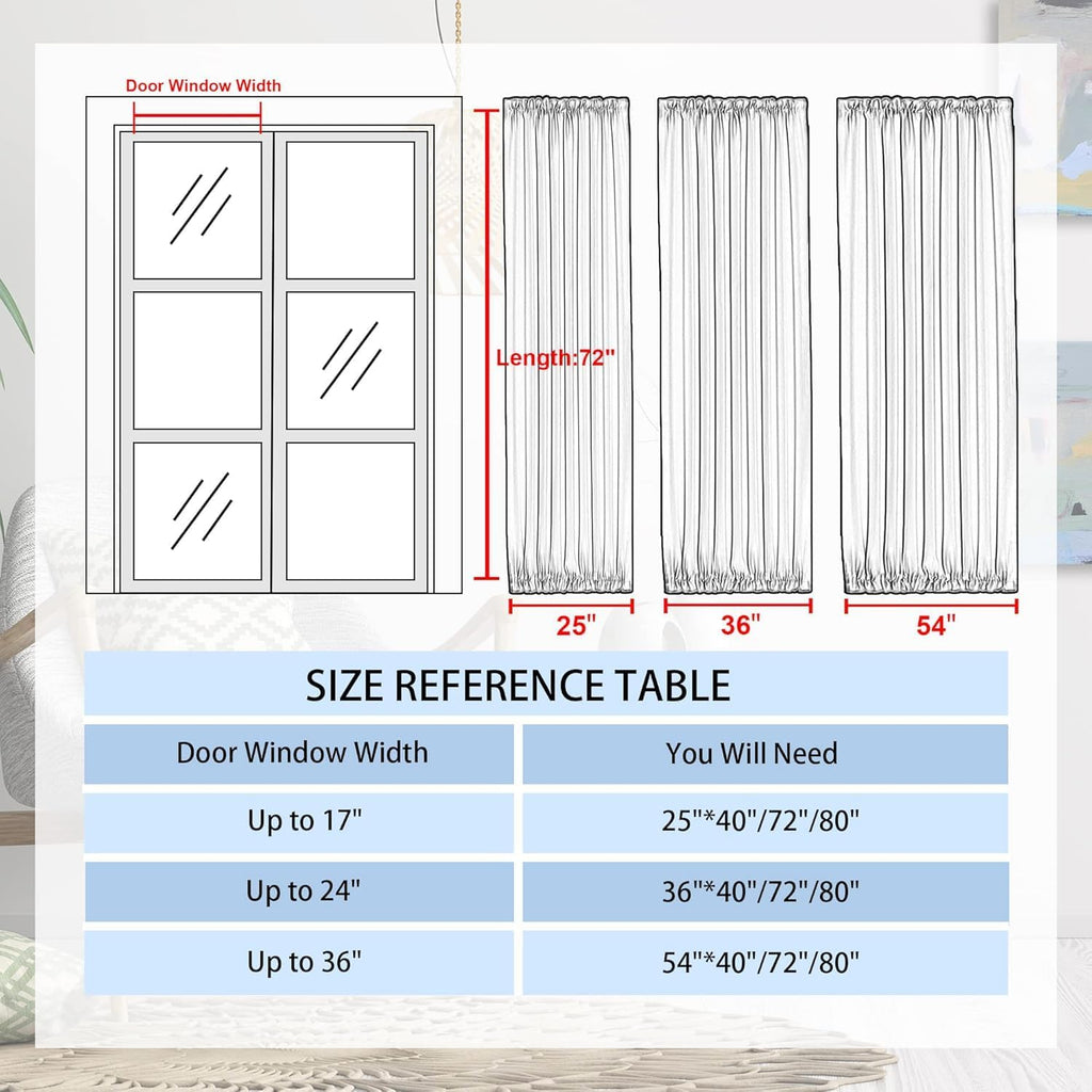 DWCN French Door Curtains – Rod Pocket Thermal Curtain for Window/Patio Doors/Doorways/Classroom/Kitchen for Privacy, 12W by 72L Inches, 1 Panel with Tieback, Pure White