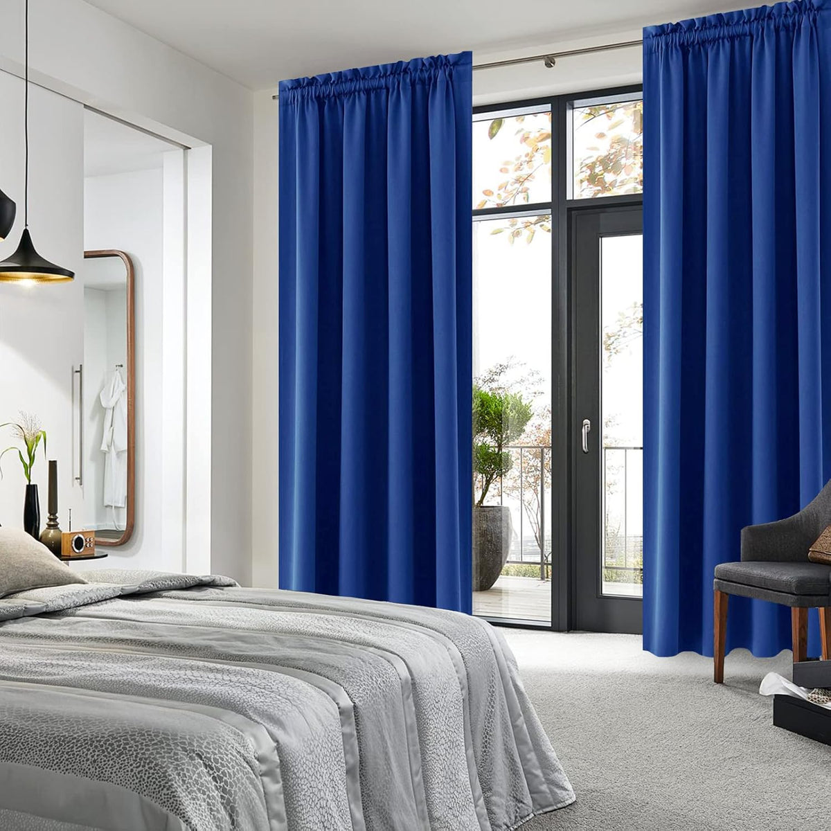 DWCN Blackout Curtains Room Darkening Thermal Insulated Bedroom Curtains Window Curtain Panels, 52 x 84 inches Long, Set of 2 Classic Blue Rod Pocket Drapes