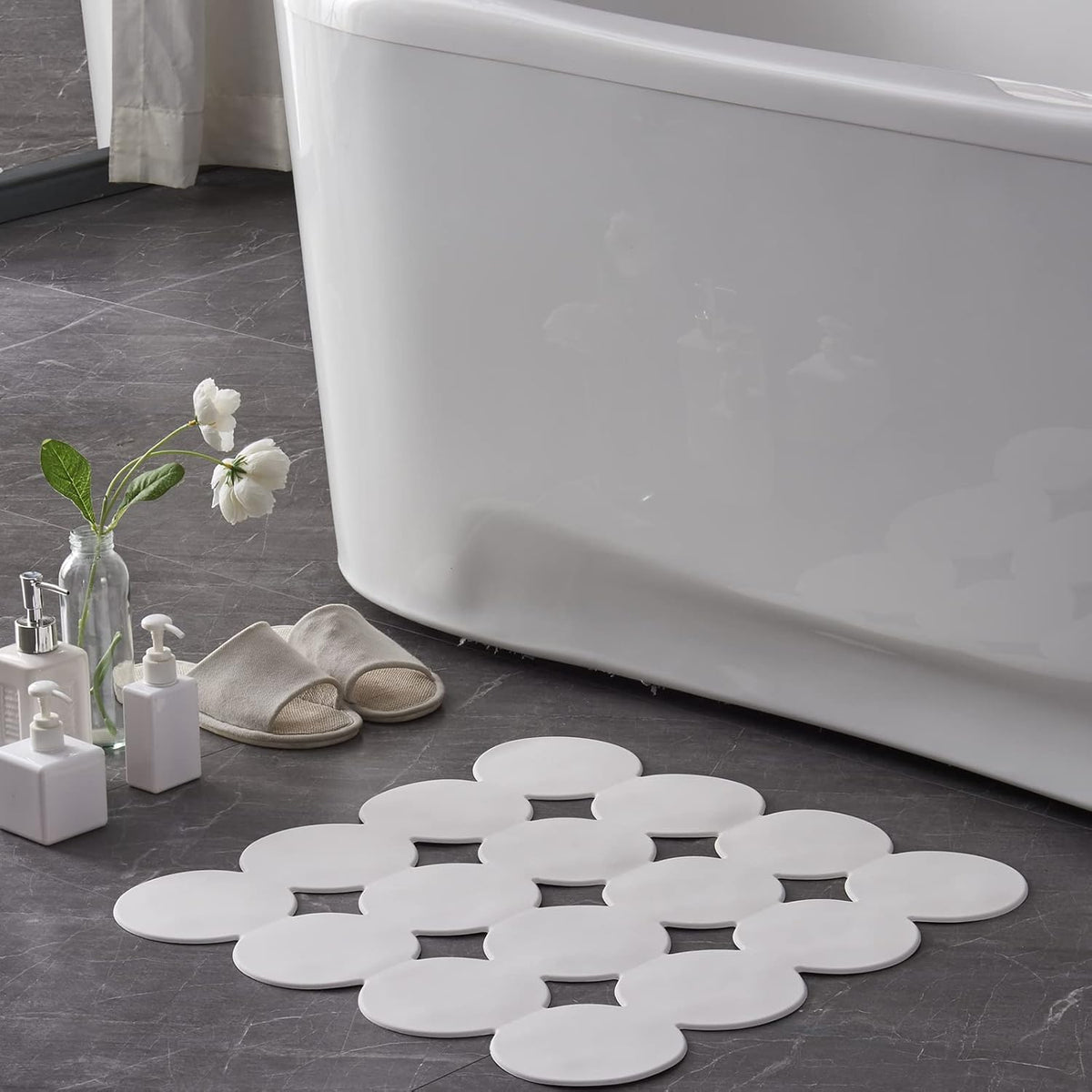 Square Shower Mat Nonslip - Rubber Bathtub Mat with Suction Cups for Inside Shower Bathroom Floor (White, 21X21”)
