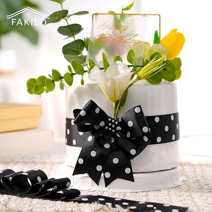 Polka Dot Grosgrain Ribbon 1.5 Inch, 25 Yards Spool Black and White Dot Craft Ribbon for Christmas Gift Wrapping DIY Crafts Hair Bows Wedding Party Decor Sewing and Home Decoration